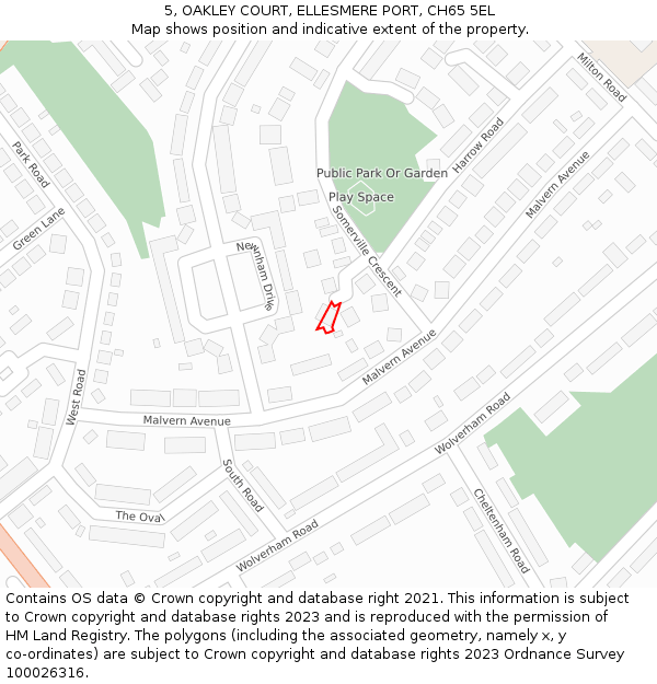 5, OAKLEY COURT, ELLESMERE PORT, CH65 5EL: Location map and indicative extent of plot