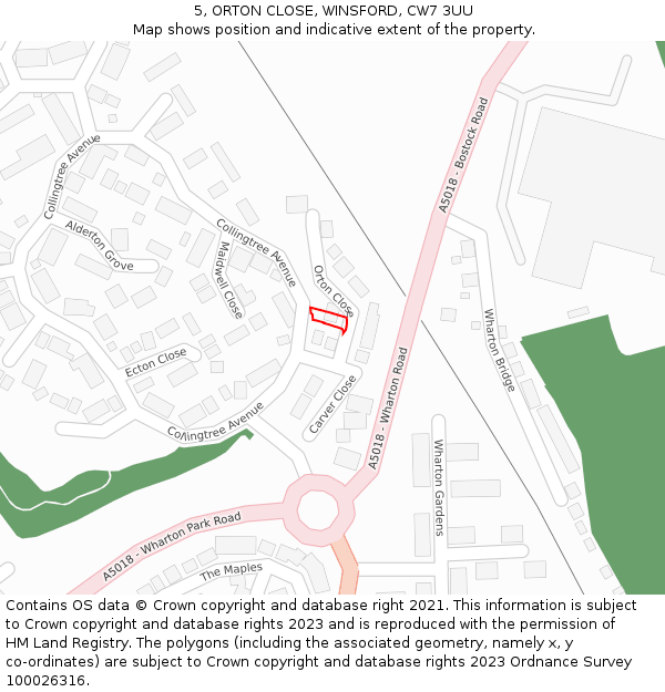 5, ORTON CLOSE, WINSFORD, CW7 3UU: Location map and indicative extent of plot