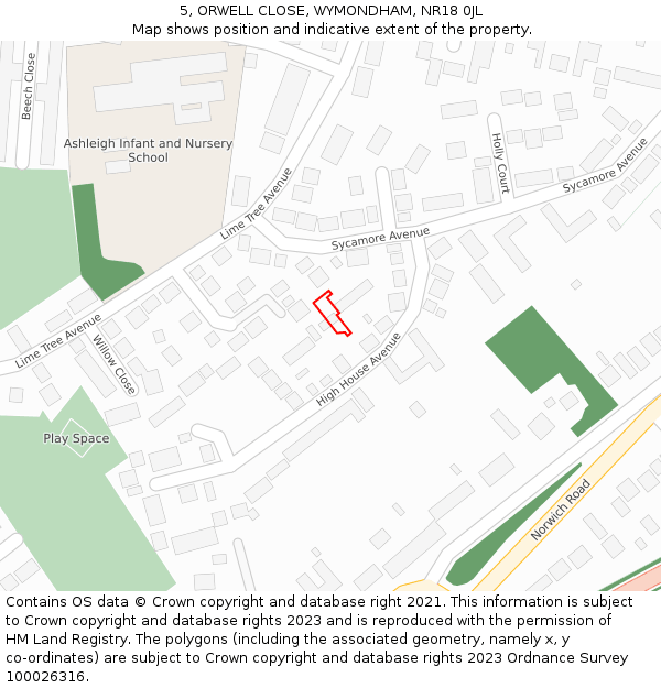 5, ORWELL CLOSE, WYMONDHAM, NR18 0JL: Location map and indicative extent of plot