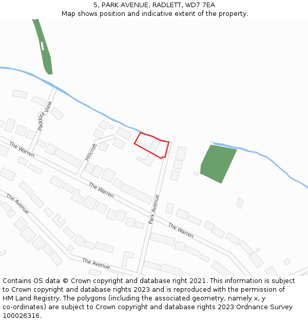 5, PARK AVENUE, RADLETT, WD7 7EA: Location map and indicative extent of plot