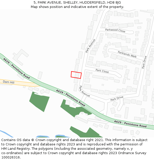 5, PARK AVENUE, SHELLEY, HUDDERSFIELD, HD8 8JG: Location map and indicative extent of plot