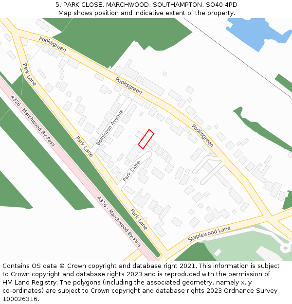 5, PARK CLOSE, MARCHWOOD, SOUTHAMPTON, SO40 4PD: Location map and indicative extent of plot