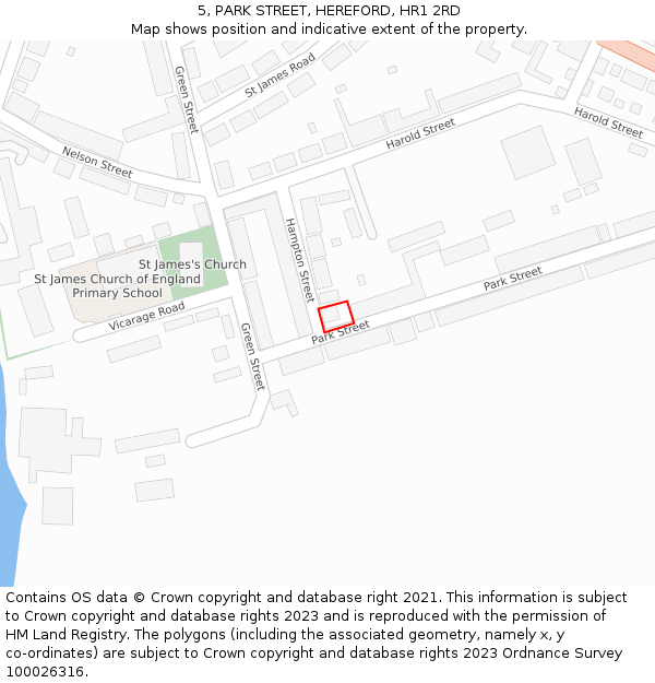 5, PARK STREET, HEREFORD, HR1 2RD: Location map and indicative extent of plot