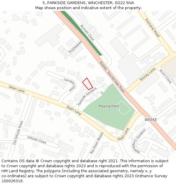 5, PARKSIDE GARDENS, WINCHESTER, SO22 5NA: Location map and indicative extent of plot