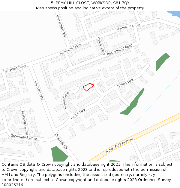 5, PEAK HILL CLOSE, WORKSOP, S81 7QY: Location map and indicative extent of plot