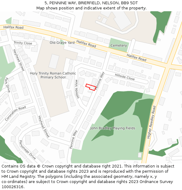 5, PENNINE WAY, BRIERFIELD, NELSON, BB9 5DT: Location map and indicative extent of plot