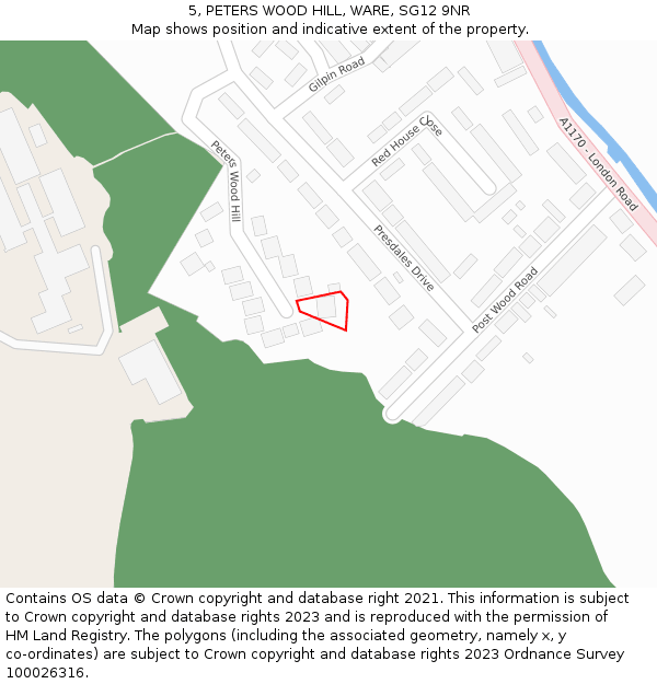 5, PETERS WOOD HILL, WARE, SG12 9NR: Location map and indicative extent of plot