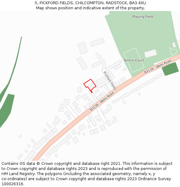 5, PICKFORD FIELDS, CHILCOMPTON, RADSTOCK, BA3 4XU: Location map and indicative extent of plot