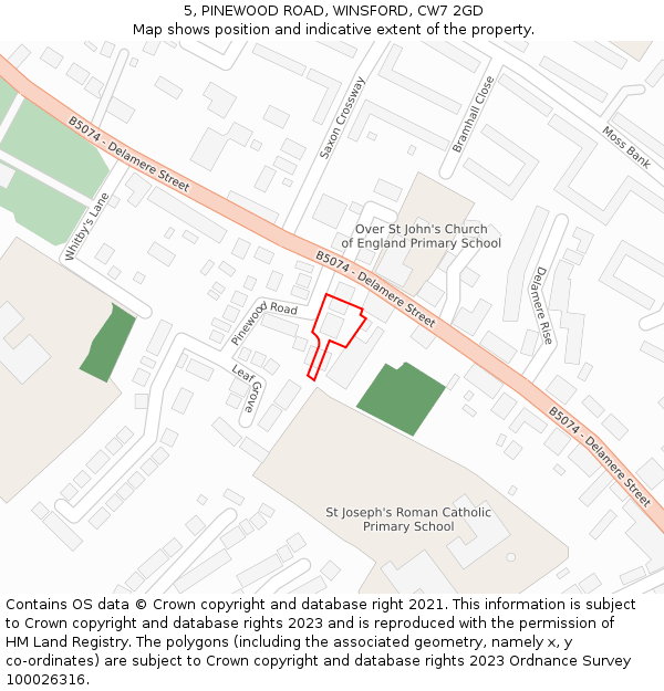 5, PINEWOOD ROAD, WINSFORD, CW7 2GD: Location map and indicative extent of plot