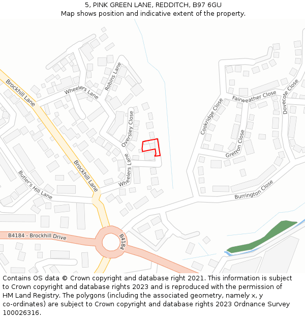 5, PINK GREEN LANE, REDDITCH, B97 6GU: Location map and indicative extent of plot