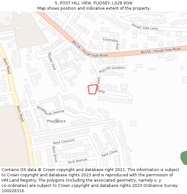 5, POST HILL VIEW, PUDSEY, LS28 9GW: Location map and indicative extent of plot