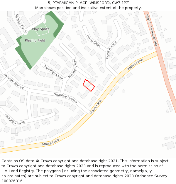 5, PTARMIGAN PLACE, WINSFORD, CW7 1PZ: Location map and indicative extent of plot