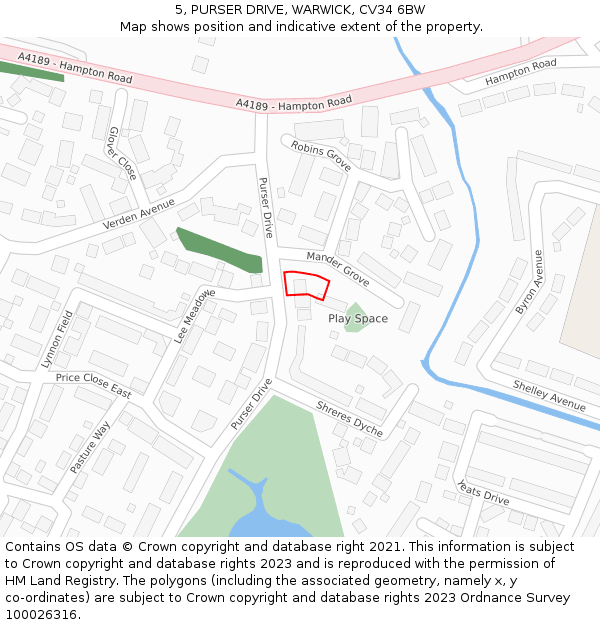 5, PURSER DRIVE, WARWICK, CV34 6BW: Location map and indicative extent of plot