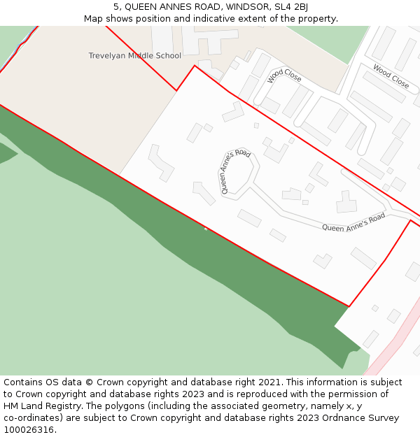 5, QUEEN ANNES ROAD, WINDSOR, SL4 2BJ: Location map and indicative extent of plot