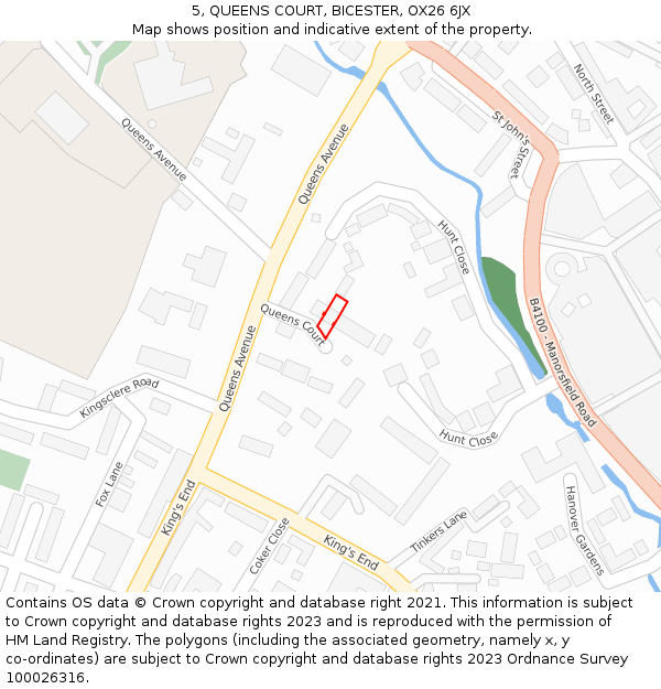 5, QUEENS COURT, BICESTER, OX26 6JX: Location map and indicative extent of plot