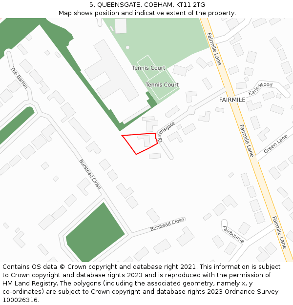 5, QUEENSGATE, COBHAM, KT11 2TG: Location map and indicative extent of plot