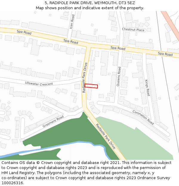 5, RADIPOLE PARK DRIVE, WEYMOUTH, DT3 5EZ: Location map and indicative extent of plot