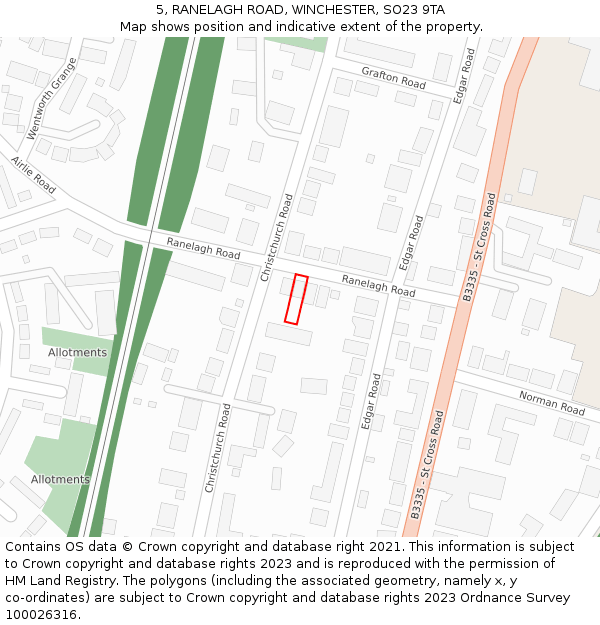 5, RANELAGH ROAD, WINCHESTER, SO23 9TA: Location map and indicative extent of plot