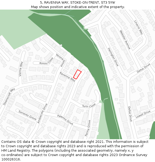 5, RAVENNA WAY, STOKE-ON-TRENT, ST3 5YW: Location map and indicative extent of plot
