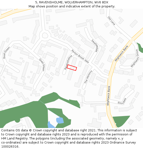 5, RAVENSHOLME, WOLVERHAMPTON, WV6 8DX: Location map and indicative extent of plot