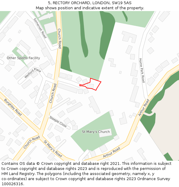 5, RECTORY ORCHARD, LONDON, SW19 5AS: Location map and indicative extent of plot