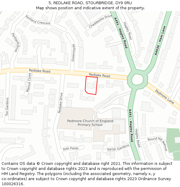 5, REDLAKE ROAD, STOURBRIDGE, DY9 0RU: Location map and indicative extent of plot