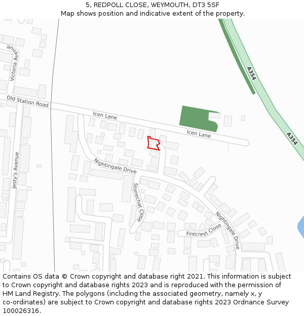 5, REDPOLL CLOSE, WEYMOUTH, DT3 5SF: Location map and indicative extent of plot