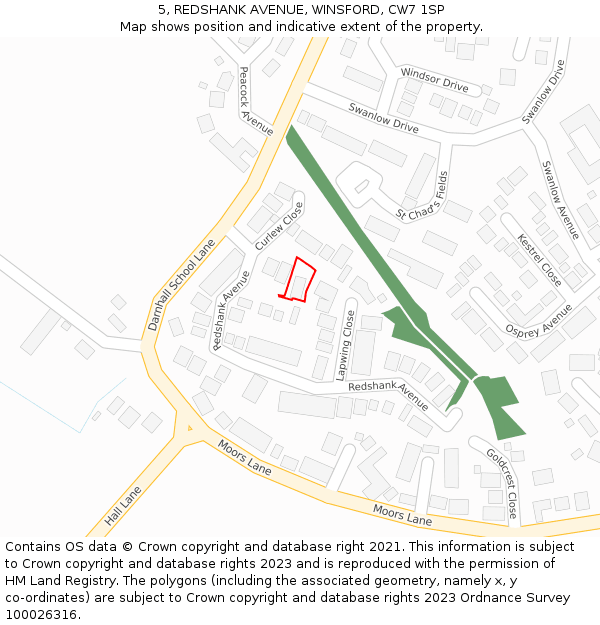 5, REDSHANK AVENUE, WINSFORD, CW7 1SP: Location map and indicative extent of plot