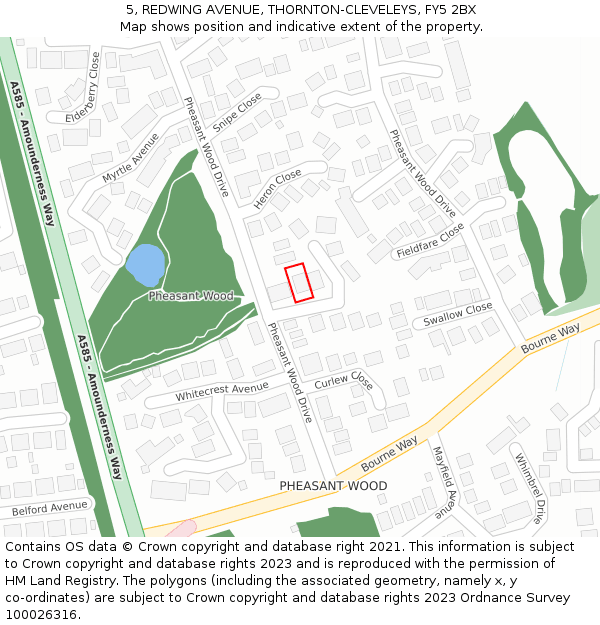 5, REDWING AVENUE, THORNTON-CLEVELEYS, FY5 2BX: Location map and indicative extent of plot