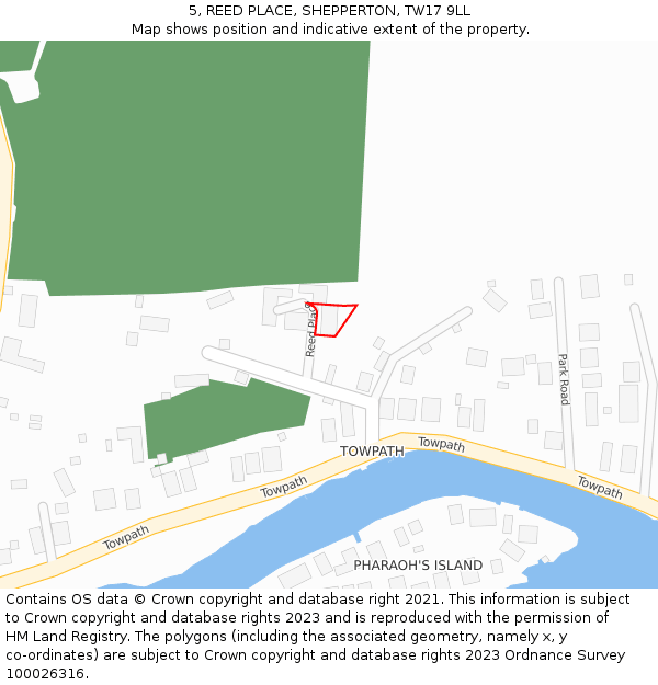 5, REED PLACE, SHEPPERTON, TW17 9LL: Location map and indicative extent of plot