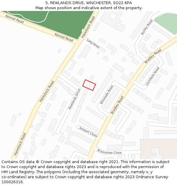 5, REWLANDS DRIVE, WINCHESTER, SO22 6PA: Location map and indicative extent of plot