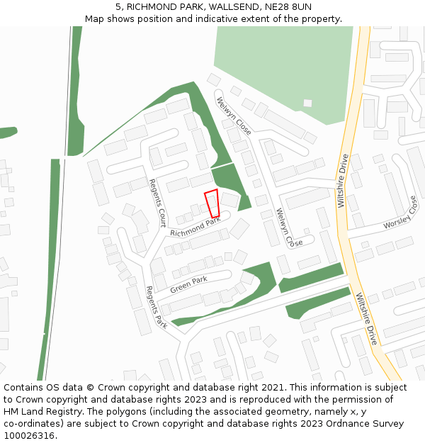 5, RICHMOND PARK, WALLSEND, NE28 8UN: Location map and indicative extent of plot