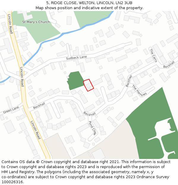 5, RIDGE CLOSE, WELTON, LINCOLN, LN2 3UB: Location map and indicative extent of plot
