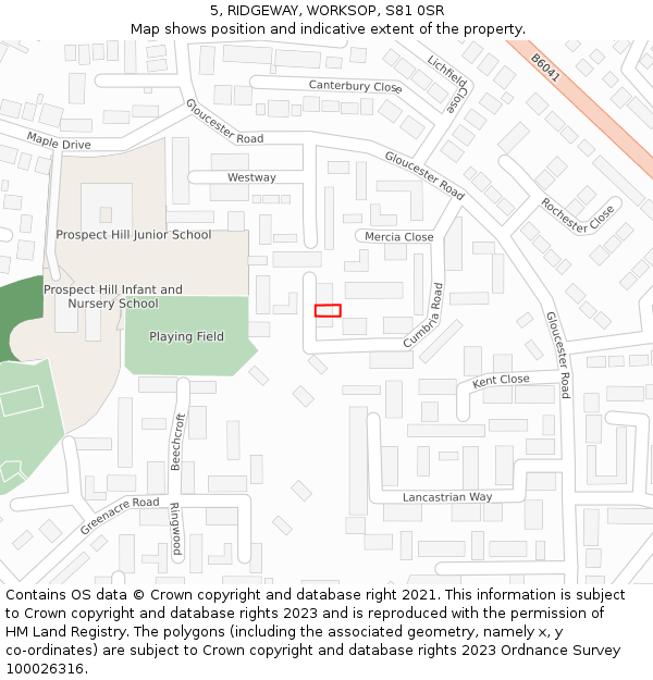 5, RIDGEWAY, WORKSOP, S81 0SR: Location map and indicative extent of plot