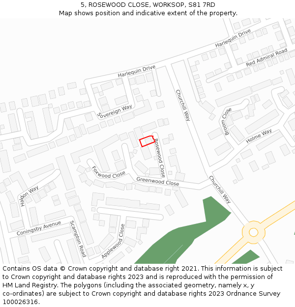 5, ROSEWOOD CLOSE, WORKSOP, S81 7RD: Location map and indicative extent of plot