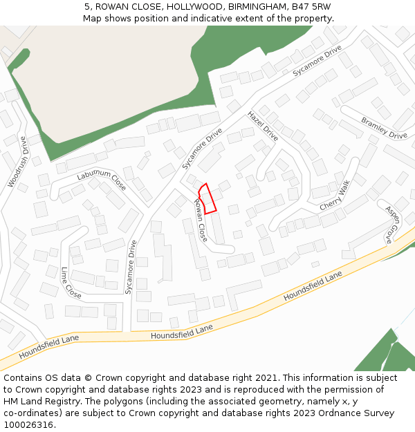 5, ROWAN CLOSE, HOLLYWOOD, BIRMINGHAM, B47 5RW: Location map and indicative extent of plot