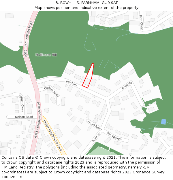 5, ROWHILLS, FARNHAM, GU9 9AT: Location map and indicative extent of plot