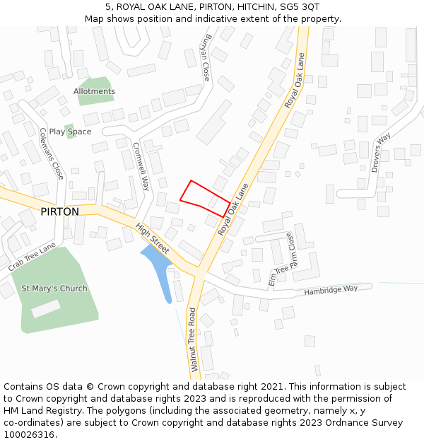 5, ROYAL OAK LANE, PIRTON, HITCHIN, SG5 3QT: Location map and indicative extent of plot