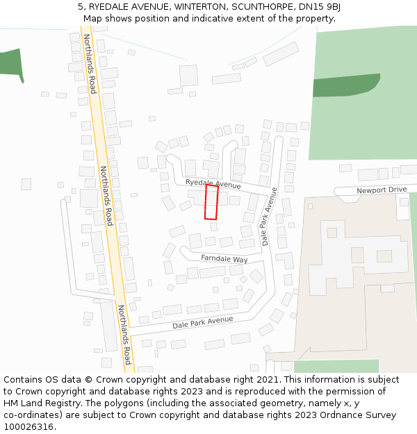 5, RYEDALE AVENUE, WINTERTON, SCUNTHORPE, DN15 9BJ: Location map and indicative extent of plot