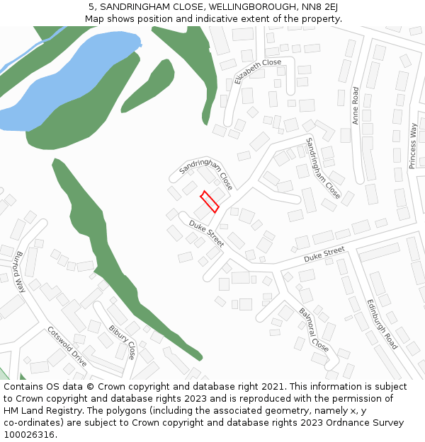 5, SANDRINGHAM CLOSE, WELLINGBOROUGH, NN8 2EJ: Location map and indicative extent of plot