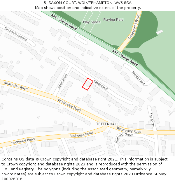 5, SAXON COURT, WOLVERHAMPTON, WV6 8SA: Location map and indicative extent of plot