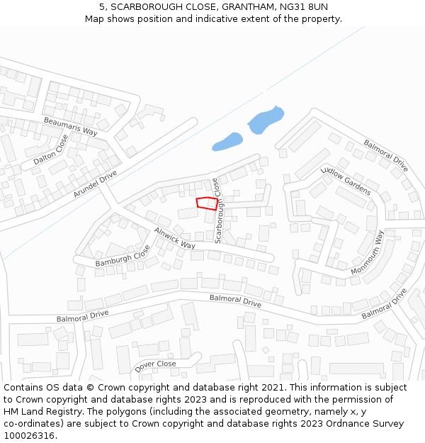 5, SCARBOROUGH CLOSE, GRANTHAM, NG31 8UN: Location map and indicative extent of plot