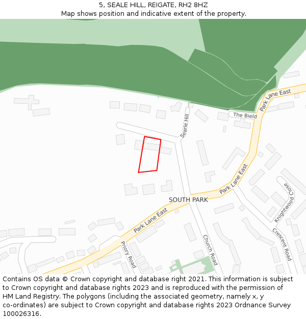 5, SEALE HILL, REIGATE, RH2 8HZ: Location map and indicative extent of plot