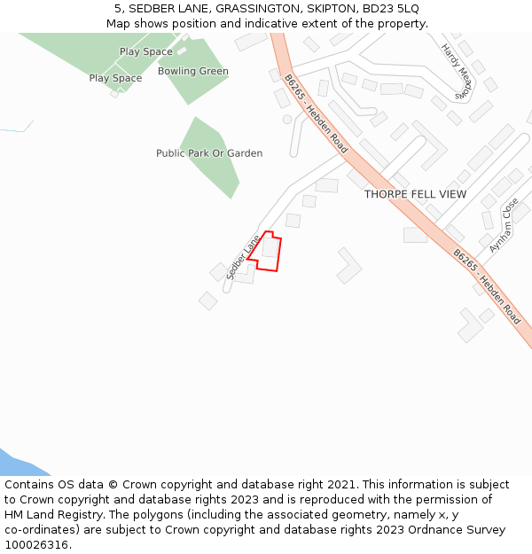 5, SEDBER LANE, GRASSINGTON, SKIPTON, BD23 5LQ: Location map and indicative extent of plot