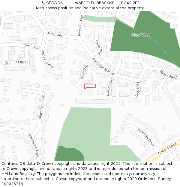 5, SEDDON HILL, WARFIELD, BRACKNELL, RG42 2PF: Location map and indicative extent of plot