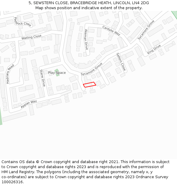 5, SEWSTERN CLOSE, BRACEBRIDGE HEATH, LINCOLN, LN4 2DG: Location map and indicative extent of plot