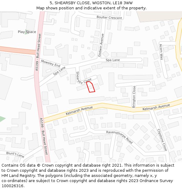 5, SHEARSBY CLOSE, WIGSTON, LE18 3WW: Location map and indicative extent of plot