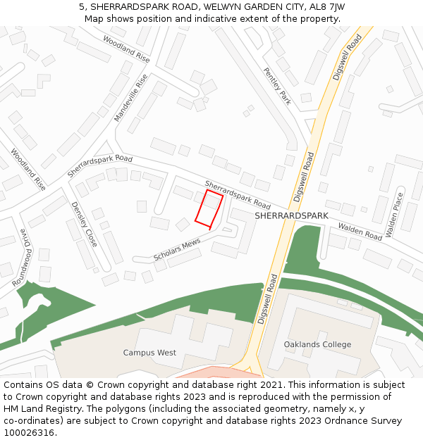 5, SHERRARDSPARK ROAD, WELWYN GARDEN CITY, AL8 7JW: Location map and indicative extent of plot