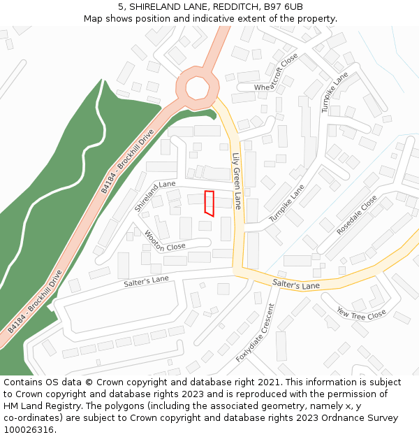 5, SHIRELAND LANE, REDDITCH, B97 6UB: Location map and indicative extent of plot