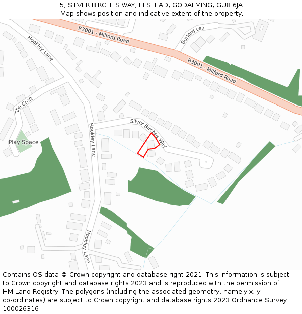 5, SILVER BIRCHES WAY, ELSTEAD, GODALMING, GU8 6JA: Location map and indicative extent of plot